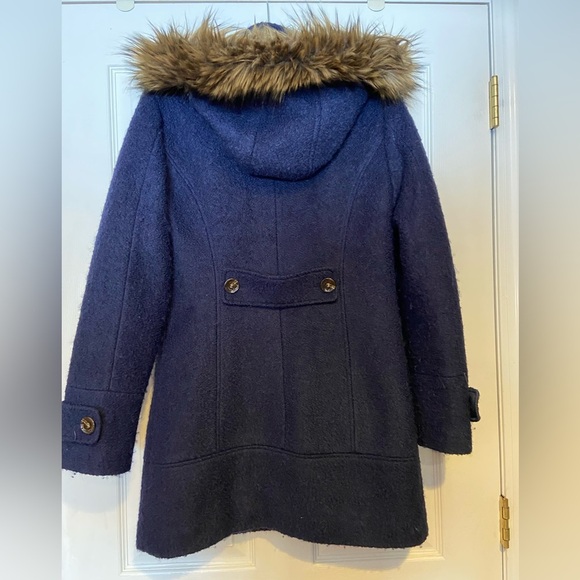 Calvin Klein Blue Faux Fur removable hood coat Size 2 - Picture 2 of 8